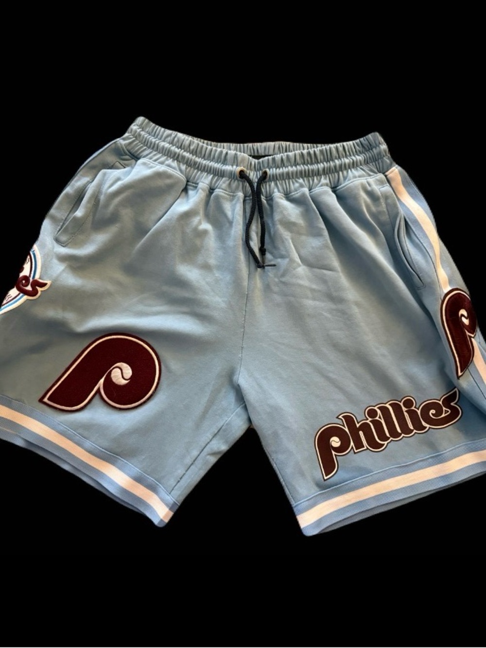 Philadelphia Phillies Light Blue Athletic Shorts with Patch Logos. Pro Standard.